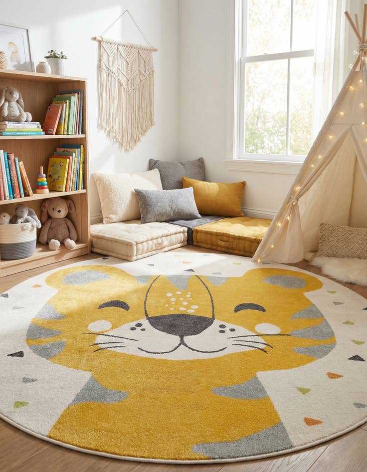Detail image of 7' 10 x 7' 10 Tiger Whimsy Kids Round Rug