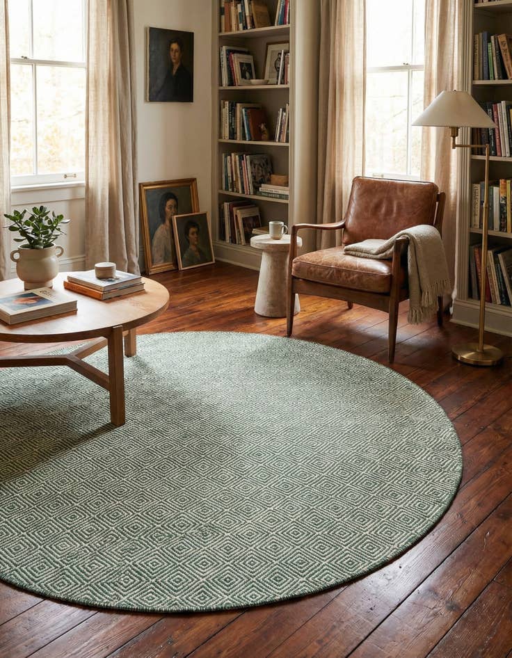 Detail image of 6' 1 x 6' 1 Hand Woven Geo Trellis Flatweave Round Rug