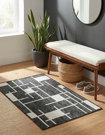 Black and White Easy-Clean Modern Indoor / Outdoor Rug