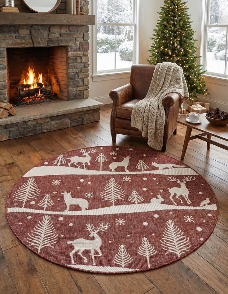 Detail image of 5' 3 x 5' 3  Washable Holiday Indoor / Outdoor Round Rug