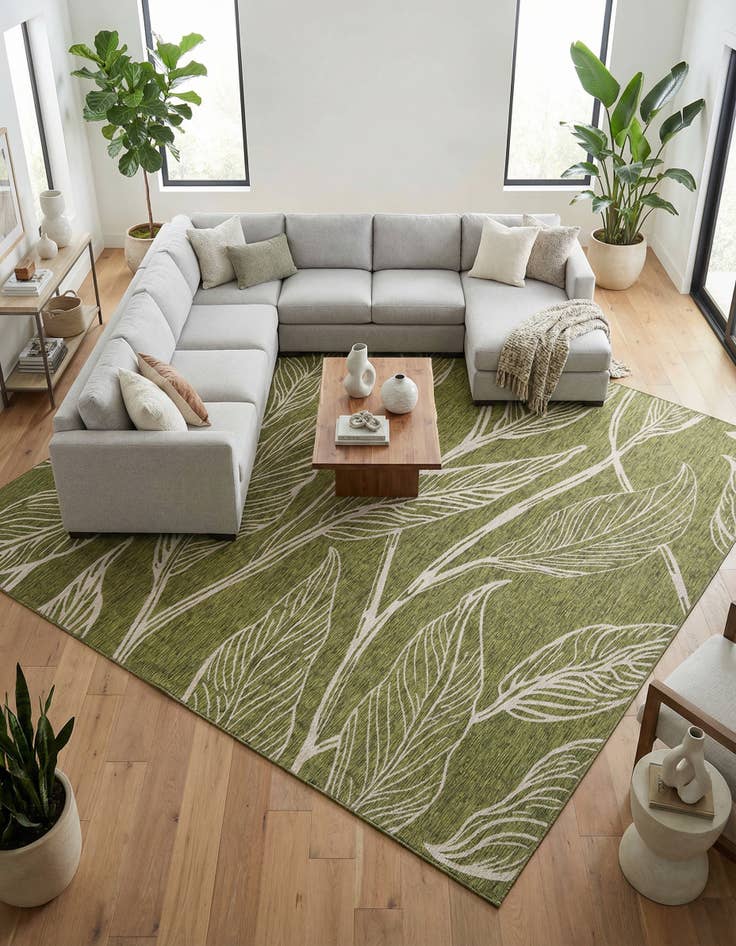 Detail image of 13' x 13'  Washable Botanical Indoor / Outdoor Square Rug