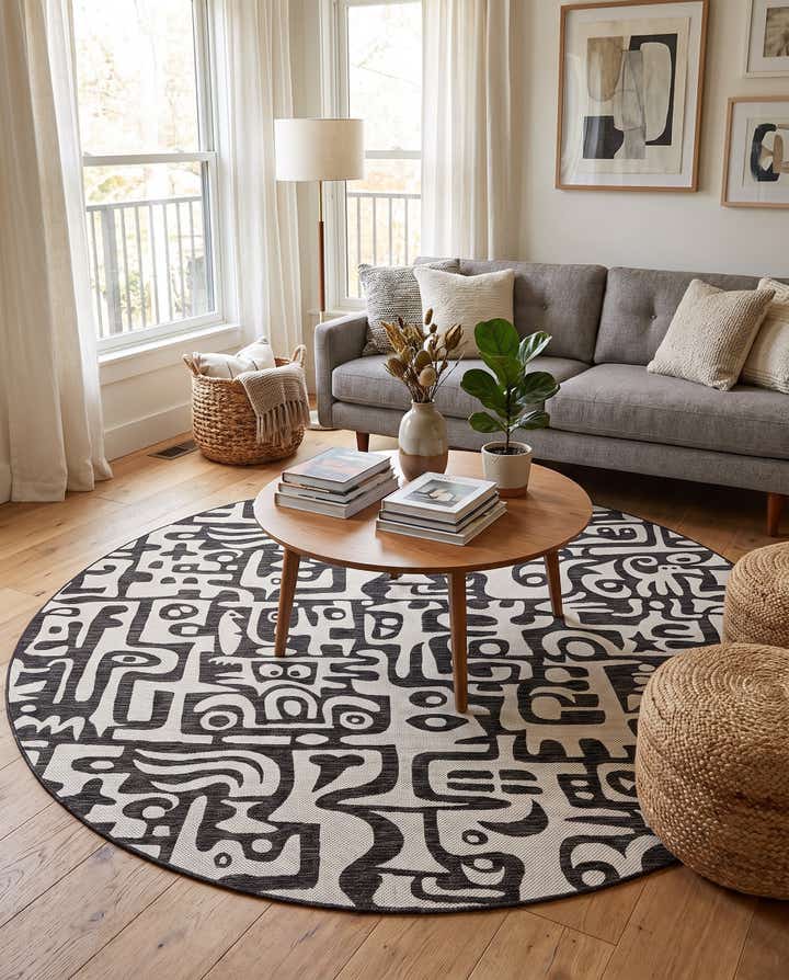 10' x 10' Easy-Clean Modern Indoor / Outdoor Round Rug