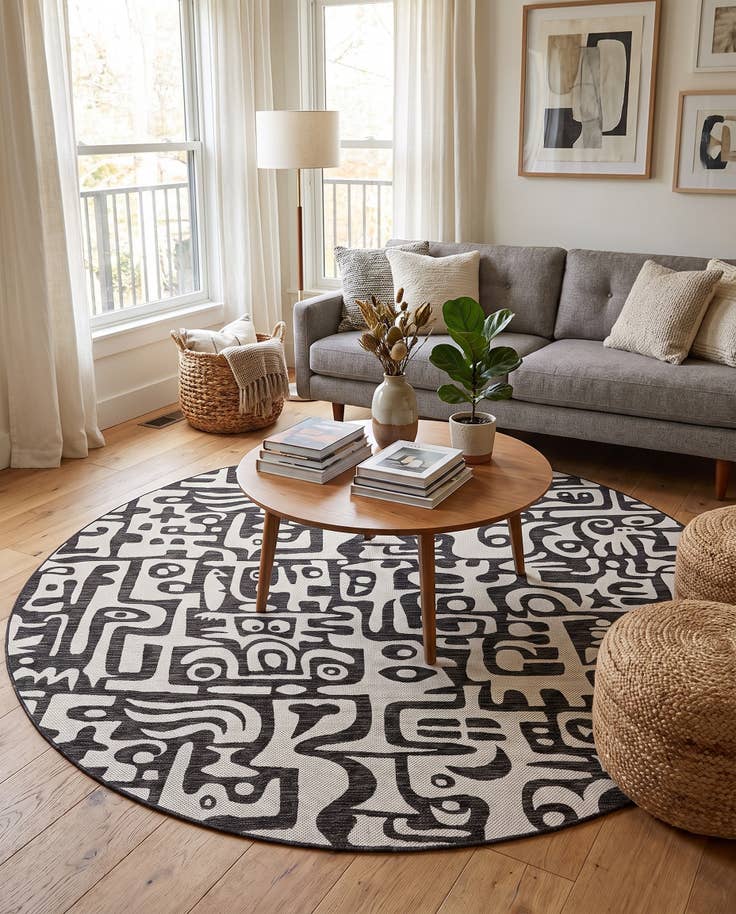 Detail image of 10' x 10' Easy-Clean Modern Indoor / Outdoor Round Rug