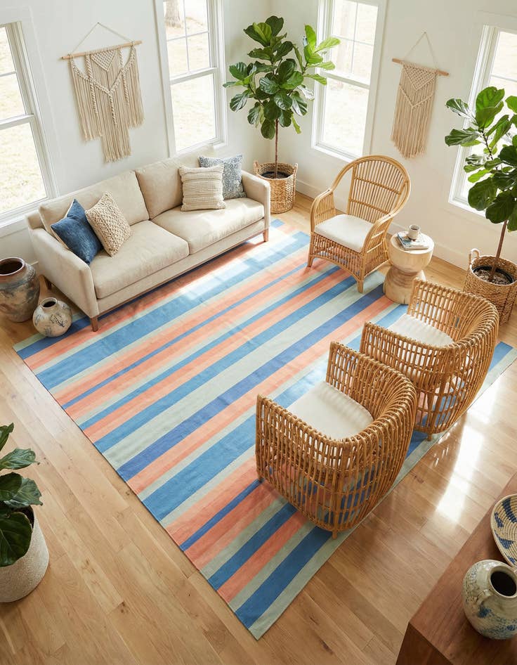 Detail image of 10' x 10' Hand Woven Flatweave Cotton Dhurrie Square Rug