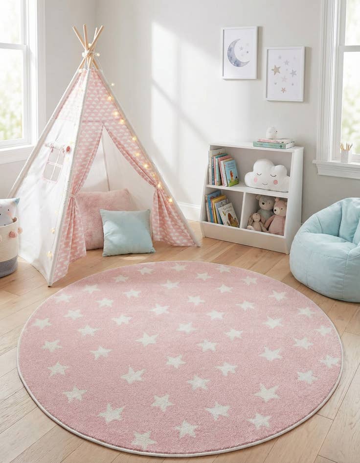 Detail image of 5' 3 x 5' 3 Stars Whimsy Kids Round Rug