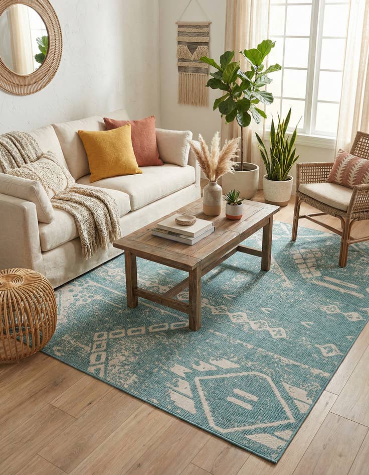 Detail image of 7' x 7'  Washable Bohemian Indoor / Outdoor Square Rug