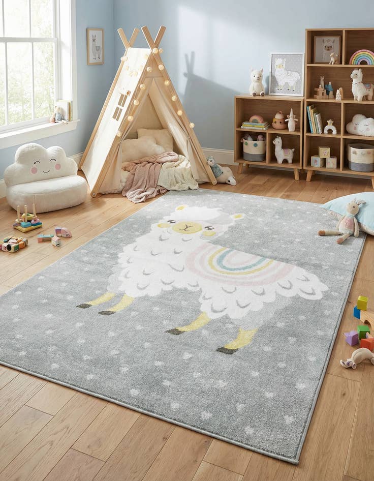 Detail image of  5' 3 x 8' Llama Whimsy Kids Rug