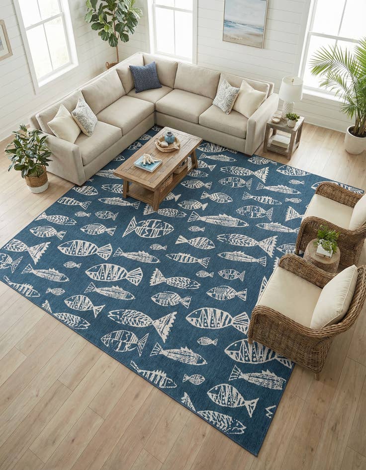Detail image of 10' x 10' Washable Coastal Indoor / Outdoor Square Rug