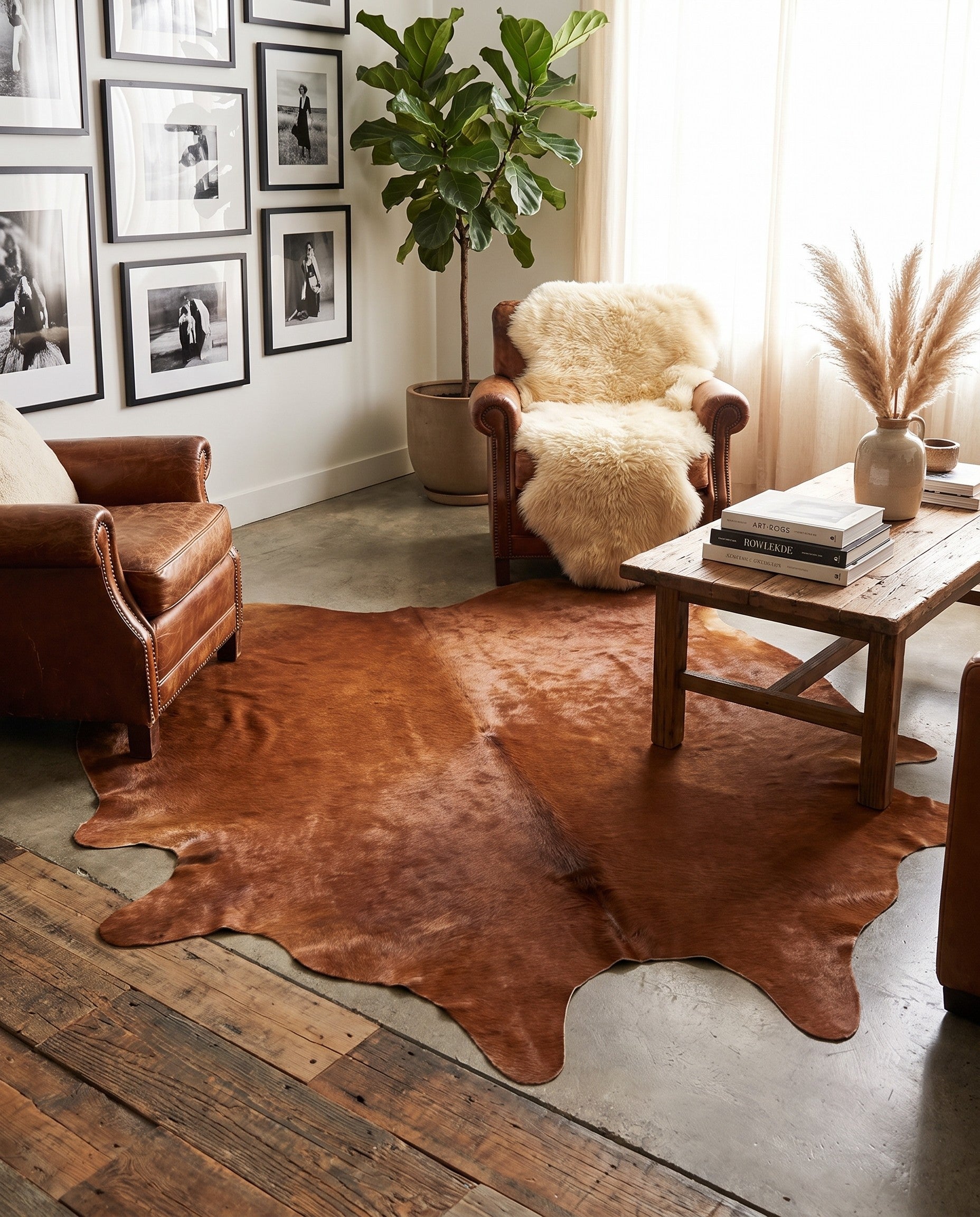 5' 11 x 6' 3 Cowhide Leather Square Rug