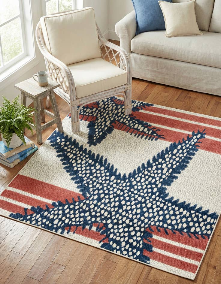 Detail image of 5' 3 x 5' 3 Washable Belize Indoor / Outdoor Square Rug