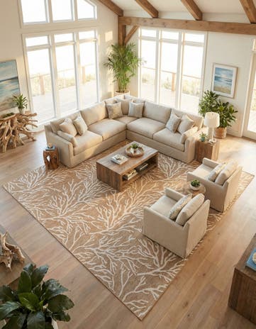 Taupe Easy-Clean Coastal Indoor / Outdoor Square Rug