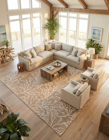Taupe Easy-Clean Coastal Indoor / Outdoor Square Rug