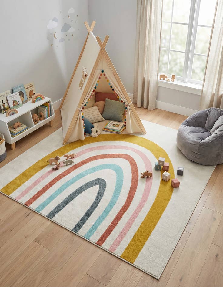 Detail image of 7' 10 x 7' 10 Rainbow Whimsy Kids Square Rug