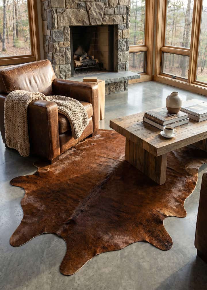 5' 11 x 6' 9 Cowhide Leather Rug