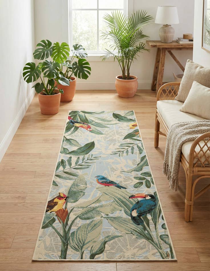 Detail image of 2' 7 x 7' Washable Botanical Indoor / Outdoor Runner Rug