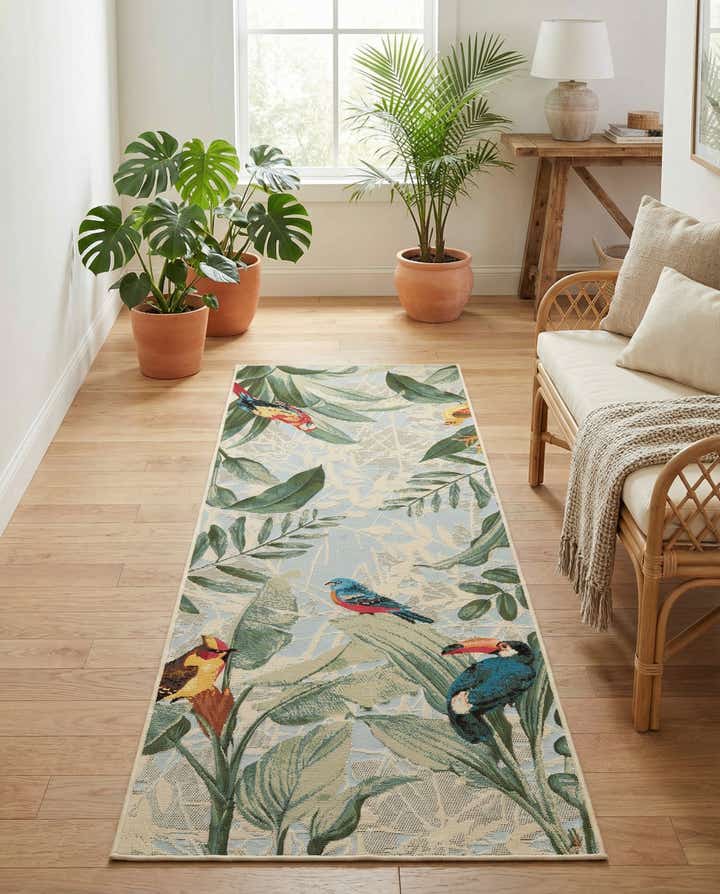 2' 7 x 7' Easy-Clean Botanical Indoor / Outdoor Runner Rug