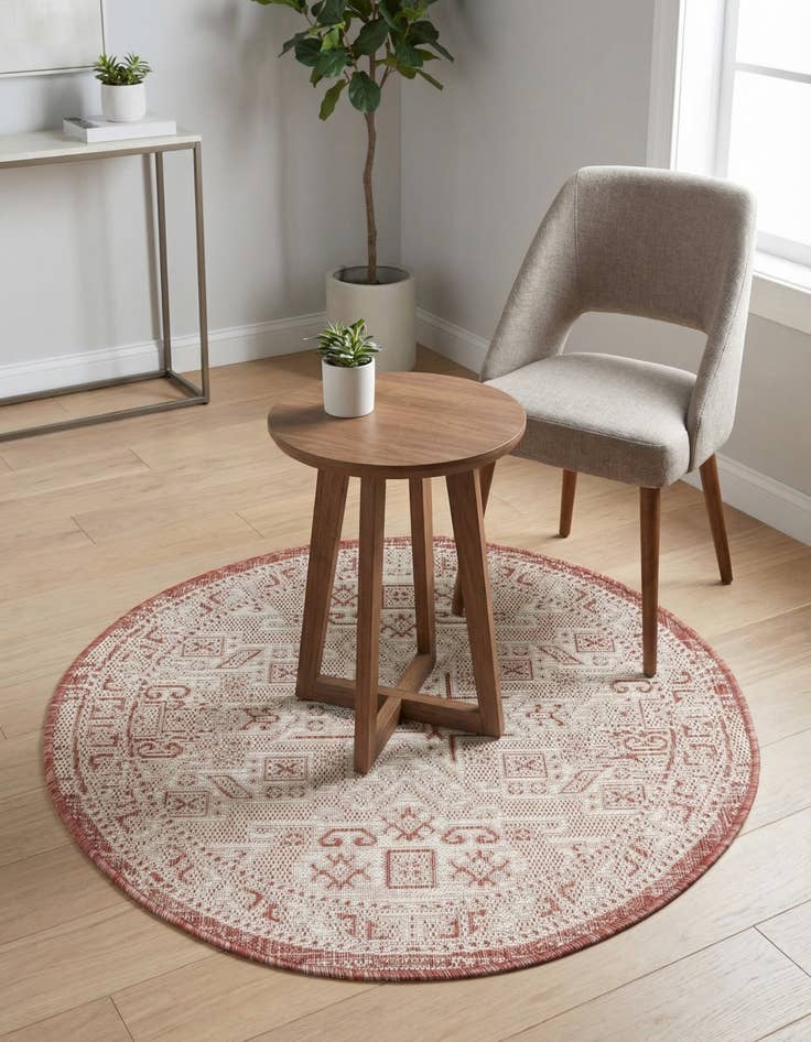 Detail image of 3' x 3' Easy-Clean Aztec Indoor / Outdoor Round Rug
