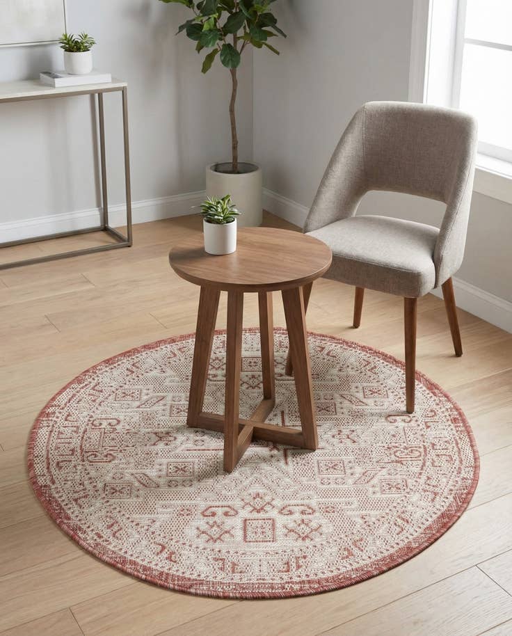 Detail image of 3' x 3' Easy-Clean Aztec Indoor / Outdoor Round Rug