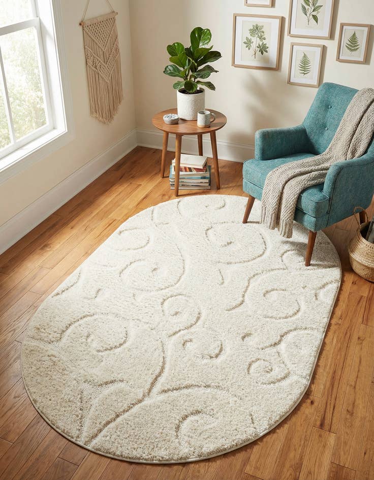 Detail image of 4' x 6' Floral Shag Oval Rug