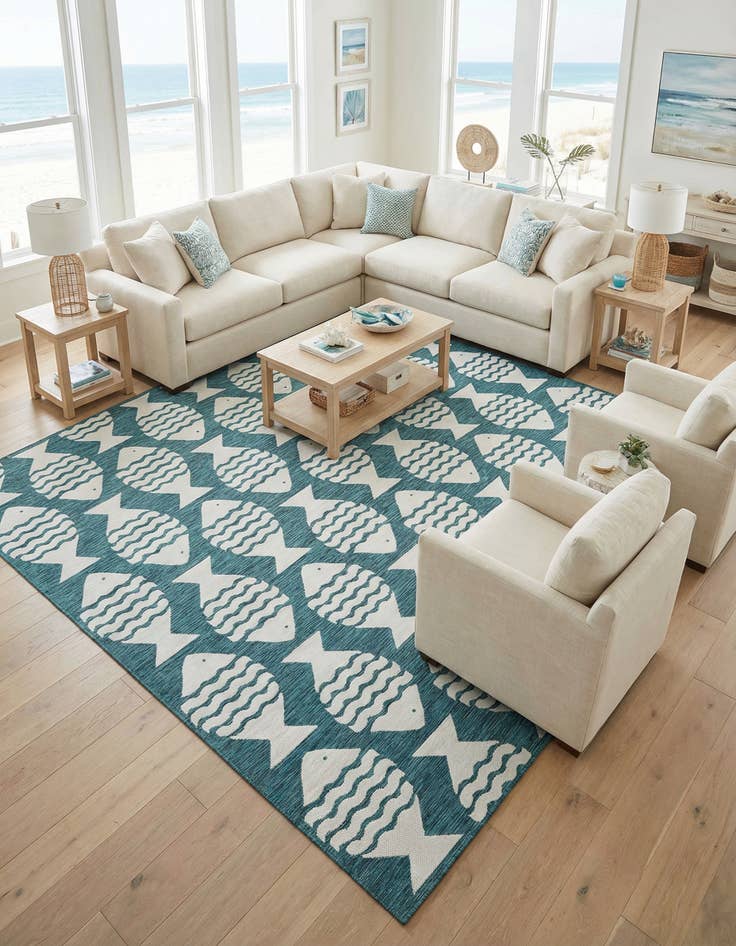 Detail image of 13' x 13'  Washable Coastal Indoor / Outdoor Square Rug