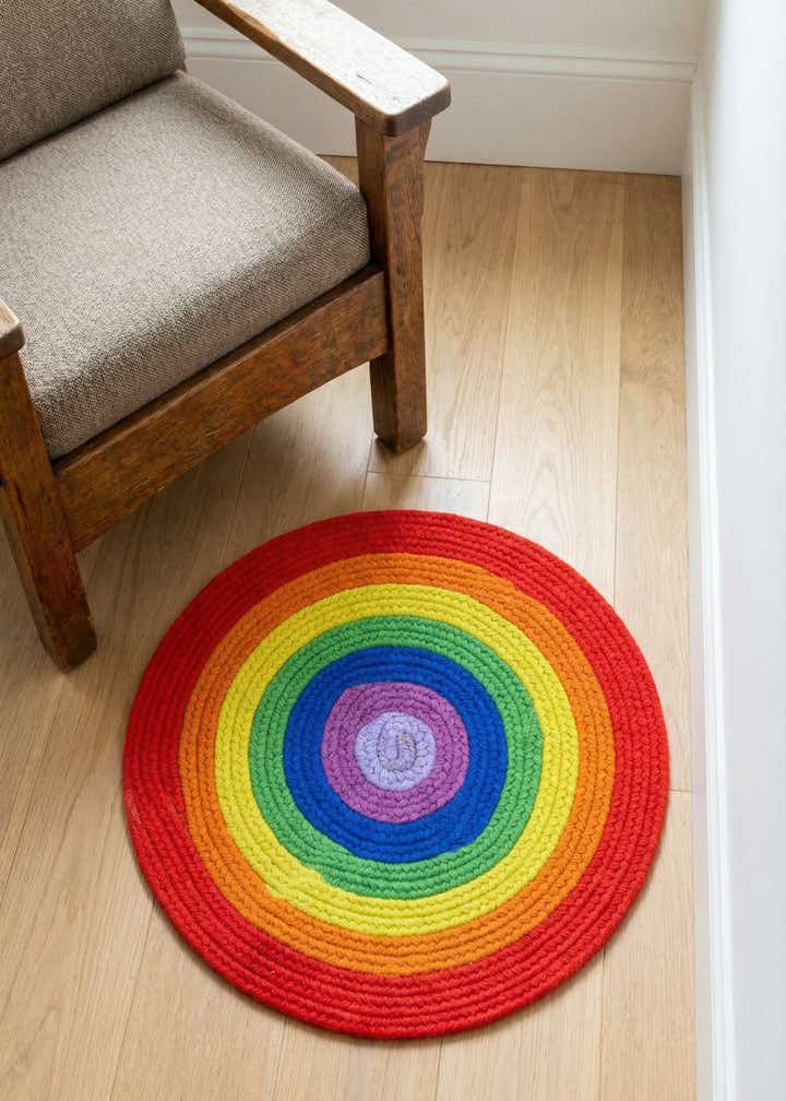 2' x 2' Handmade Hand Braided Rainbow Wool Round Rug