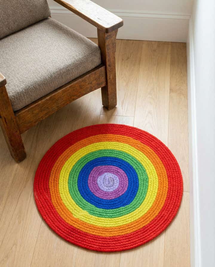 2' x 2' Handmade Hand Braided Rainbow Wool Round Rug
