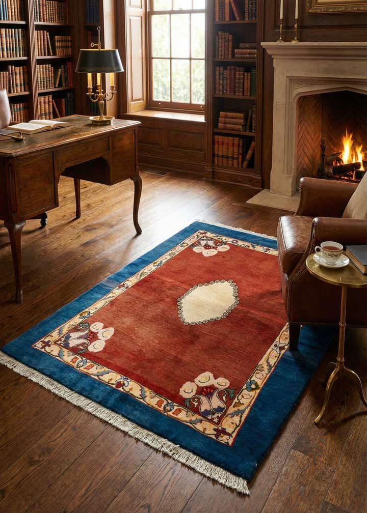 3' 7 x 4' 9 Hand Knotted Kerman Persian Wool Rug