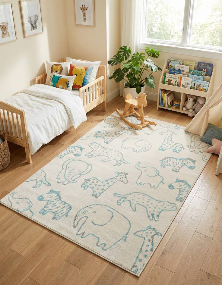 Detail image of 5' 3 x 8' Animals Whimsy Kids Rug
