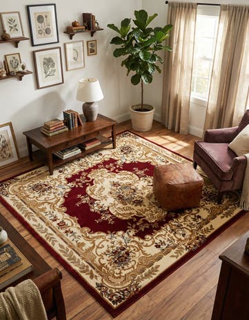 Red Classic Aubusson Square Rug
