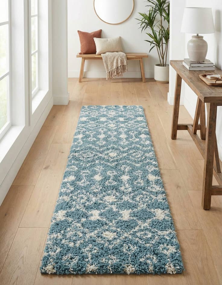 Detail image of 2' x 7' Moroccan Trellis Shag Runner Rug