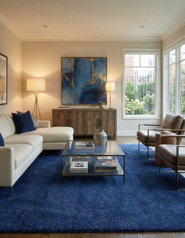 Navy Blue Solid Frieze Square Rug