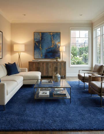 Navy Blue Solid Frieze Square Rug