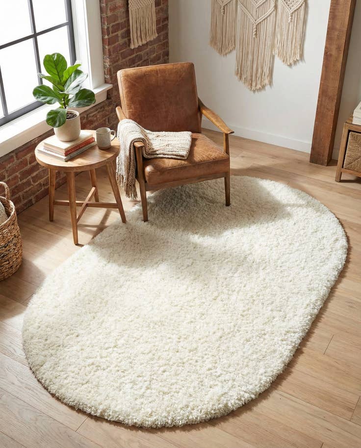 Detail image of 4' x 6' Solid Shag Oval Rug