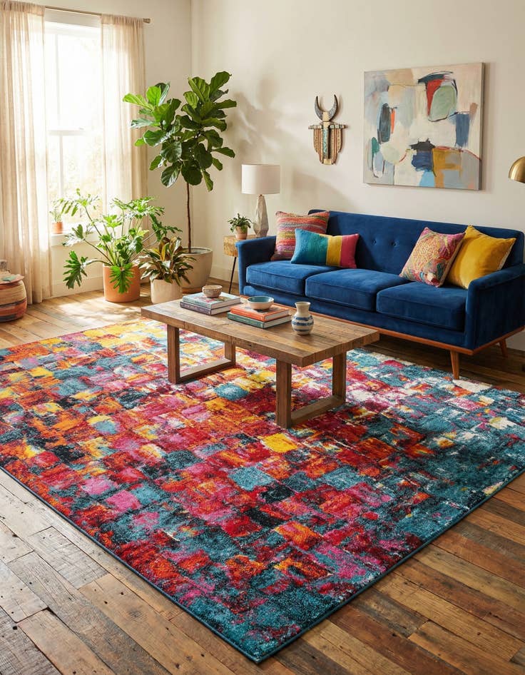 PowerSellerUSA Contemporary Geometric Multi-Color 5x8 Area Rug (Actual 5'2"x7'2")