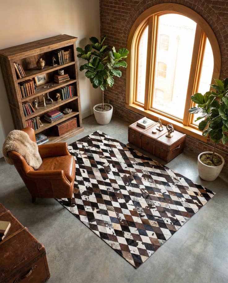 Detail image of 5' 2 x 8' 1 Cowhide Stocks Rug