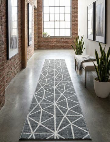 Gray Lattice Trellis Runner Rug