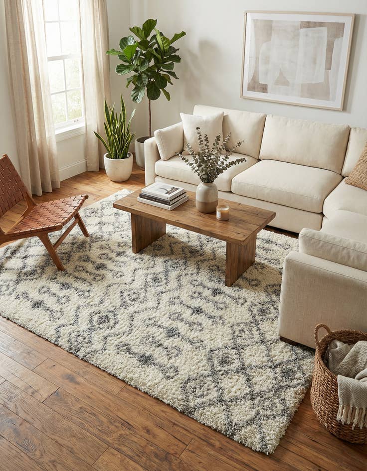 Detail image of 5' 3 x 8' Moroccan Trellis Shag Rug