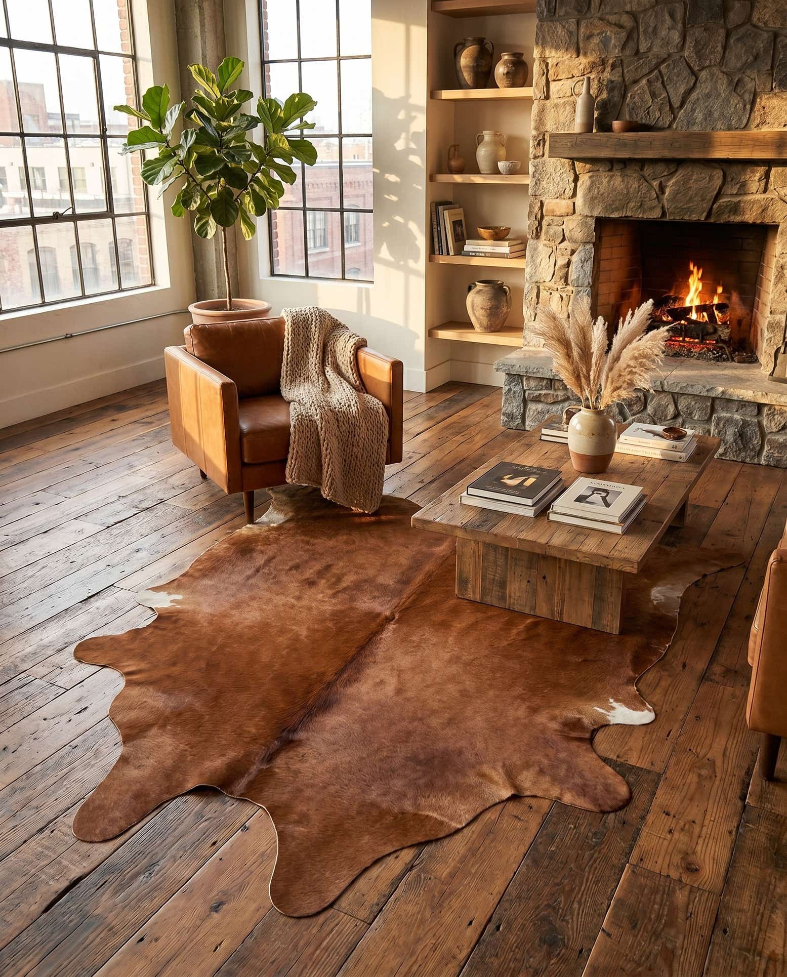 5' 10 x 6' 7 Cowhide Leather Square Rug