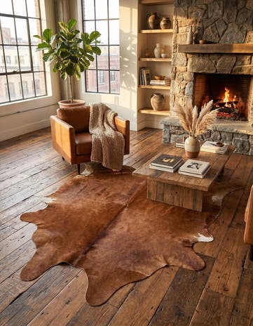 5' 10 x 6' 7 Cowhide Leather Square Rug