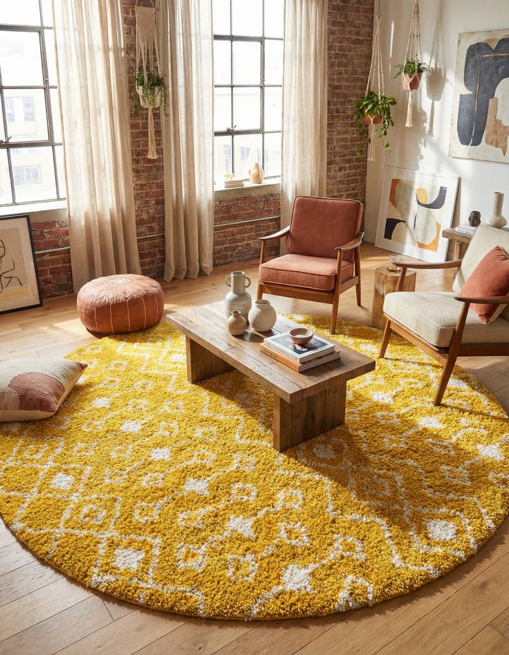 Detail image of 10' x 10' Moroccan Trellis Shag Round Rug