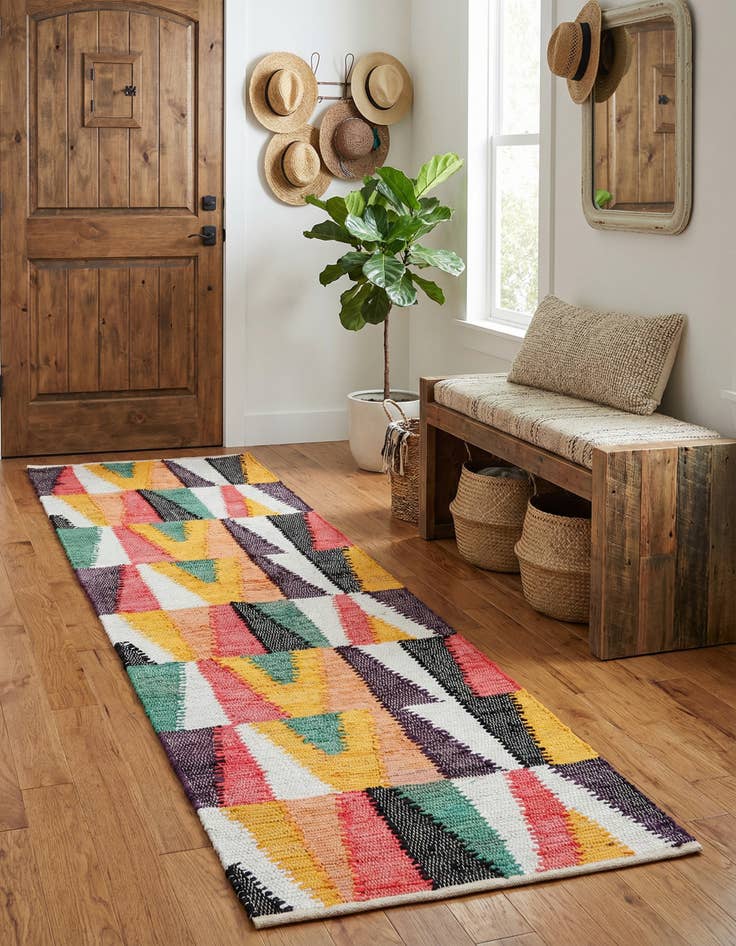 Detail image of  2' x 8'  Hand Braided Chindi Cotton Runner Rug