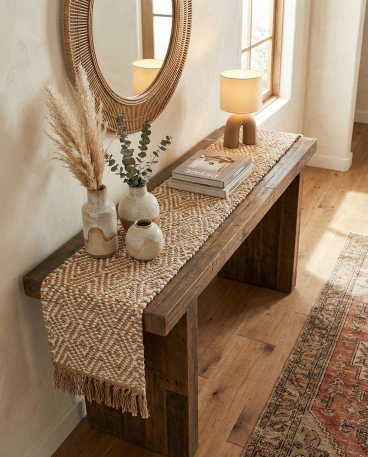 Detail image of 1' 2 x 8' Hand Woven Braided Jute Table Runner Rug