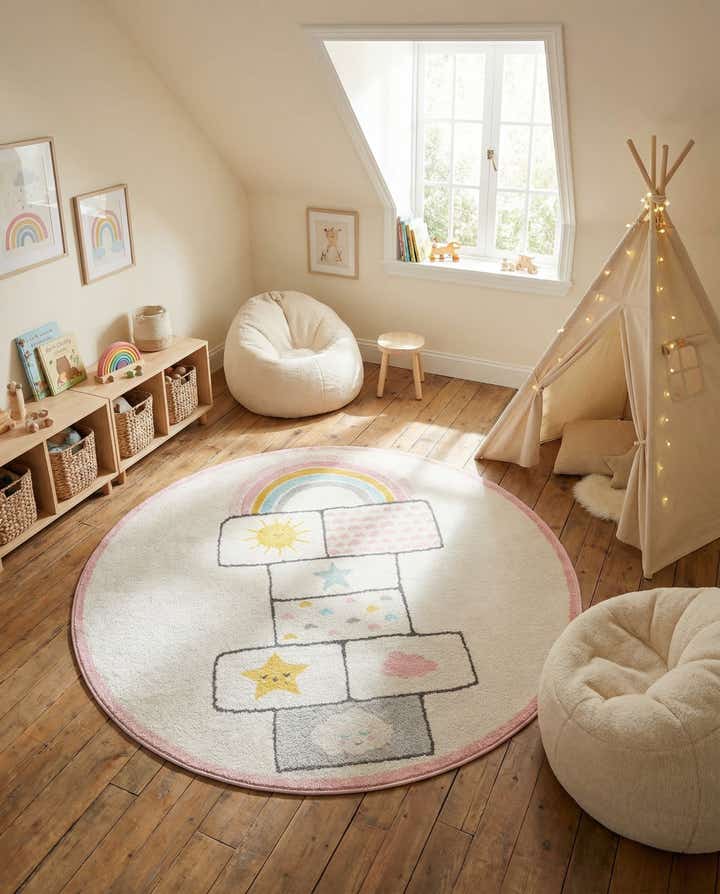 160cm x 160cm Hopscotch Whimsy Kids Rond Vloerkleed