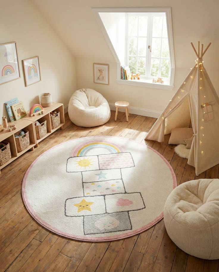 Detail image of 5' 3 x 5' 3 Hopscotch Whimsy Kids Round Rug