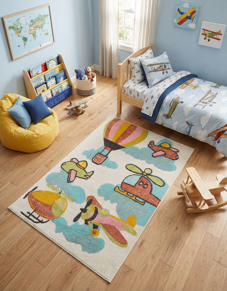 Detail image of 4' x 6' Airplanes Whimsy Kids Rug