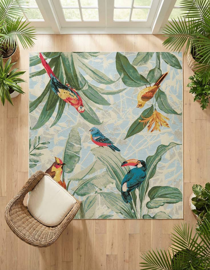 Detail image of 5' 3 x 5' 3 Washable Botanical Indoor / Outdoor Square Rug