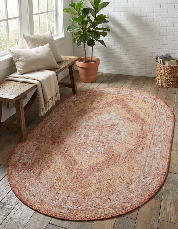 Detail image of 5' 3 x 8' Easy-Clean Traditional Indoor / Outdoor Oval Rug
