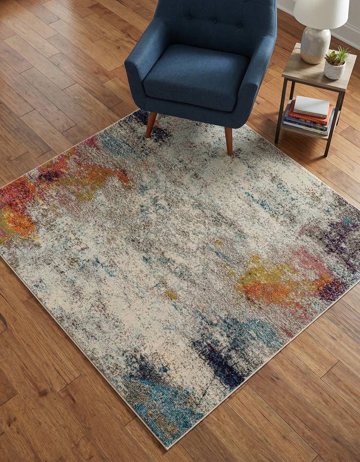 Detail image of 5' x 5'  Washable Spectrum Square Rug