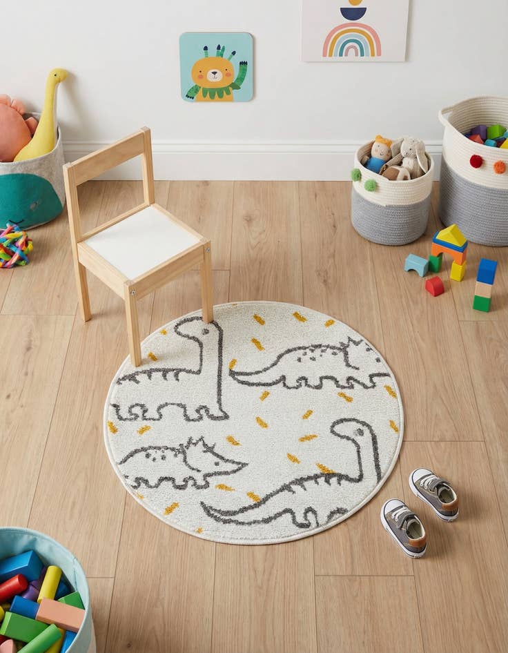 Detail image of 2' 2 x 2' 2 Dinosaur Whimsy Kids Round Rug