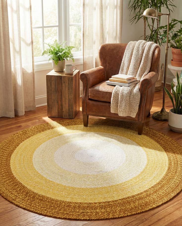Detail image of 5' 1 x 5' 1 Hand Braided Wool Round Rug